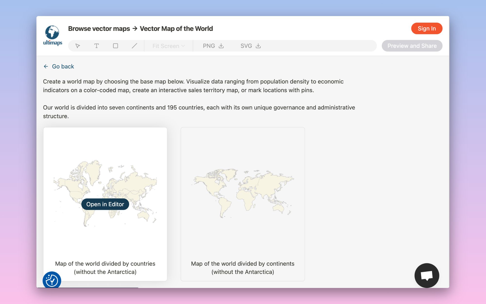 Create color-coded map of the world: choose the base map