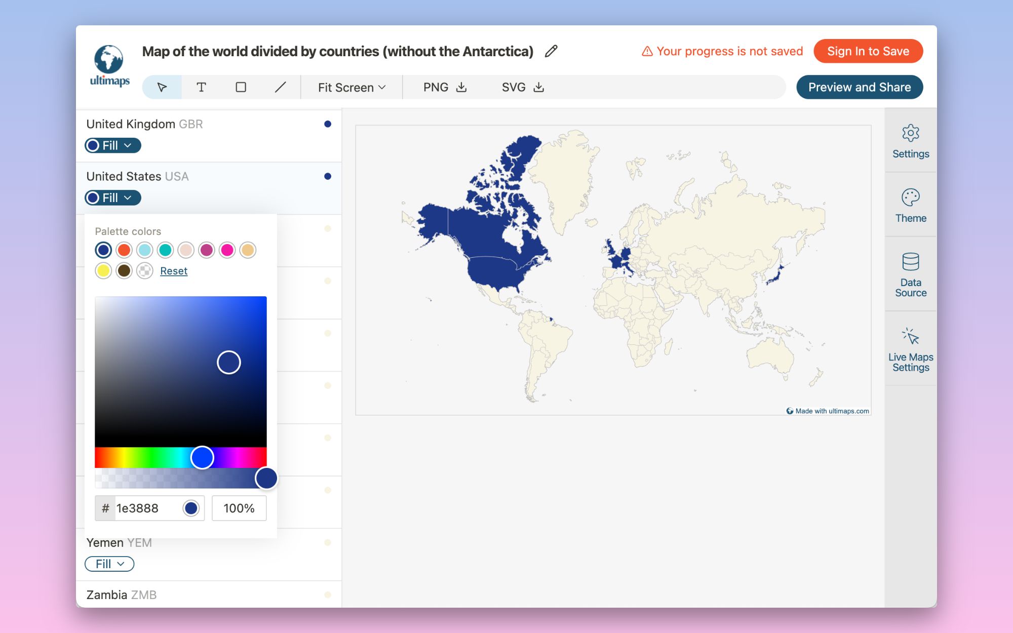 Create color-coded map of the world: color-code countries