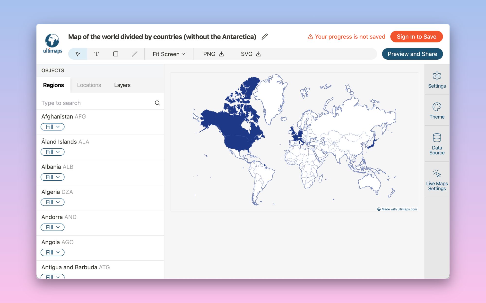 Create color-coded map of the world: change the default appearance of the countries