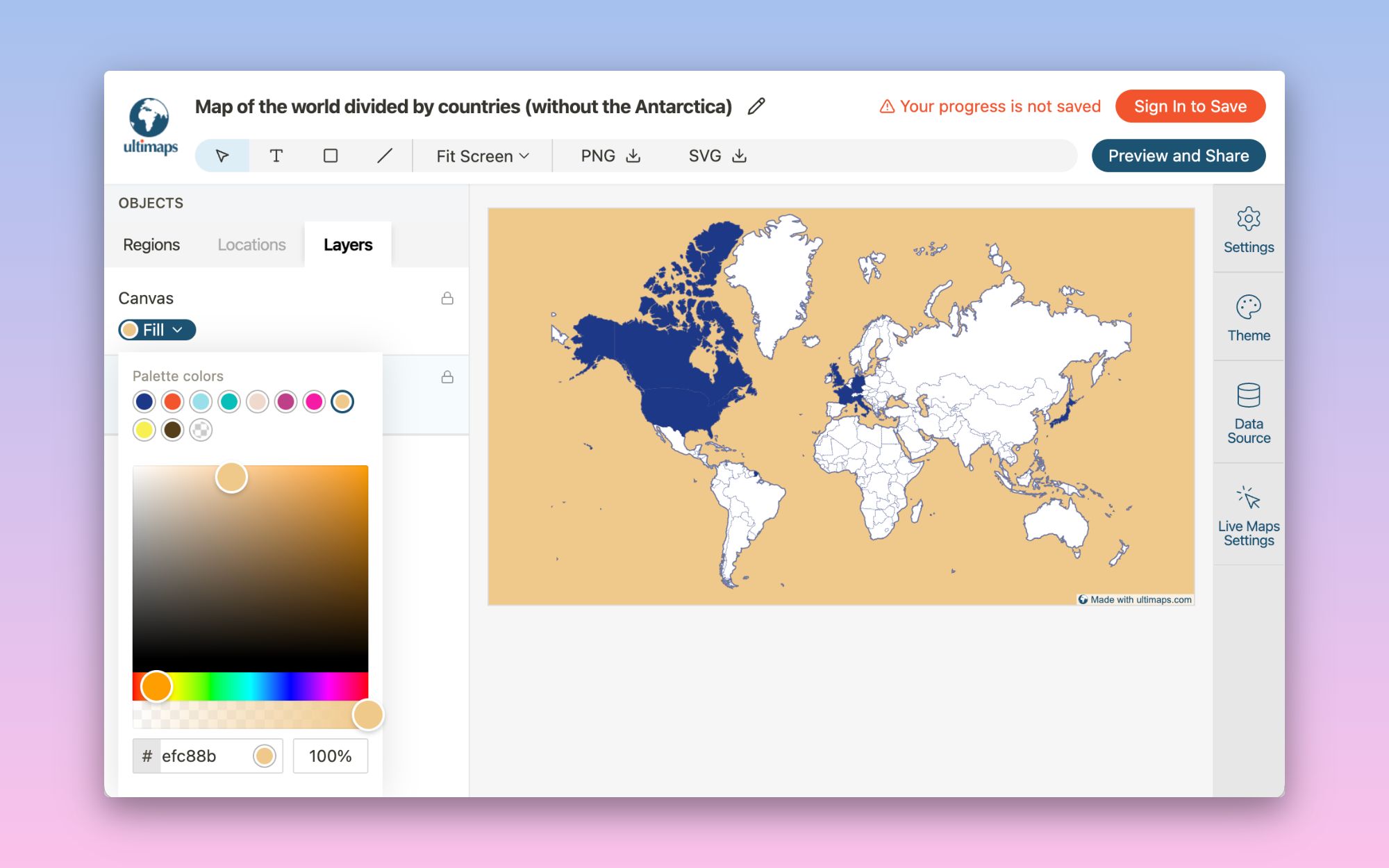 Create color-coded map of the world: change the map background