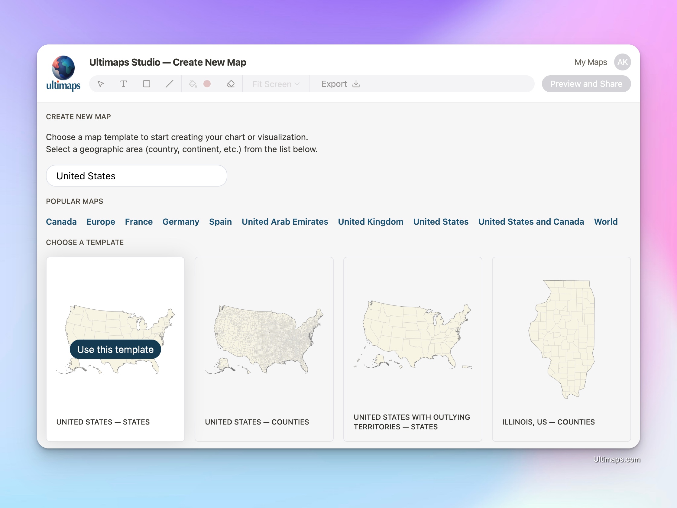 How to create US map with colored states: choosing the base map of the United States