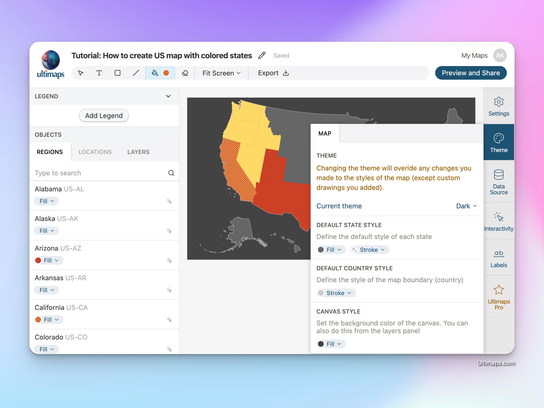 How to create US map with colored states: changing the style of the map