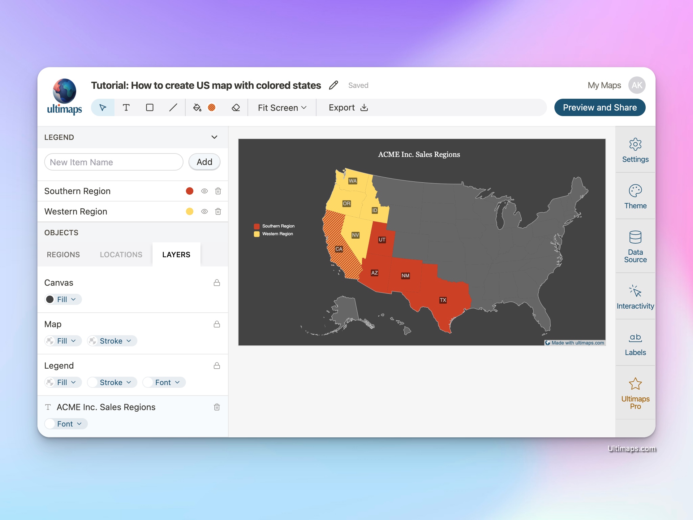 How to create US map with colored states: adding legend and title