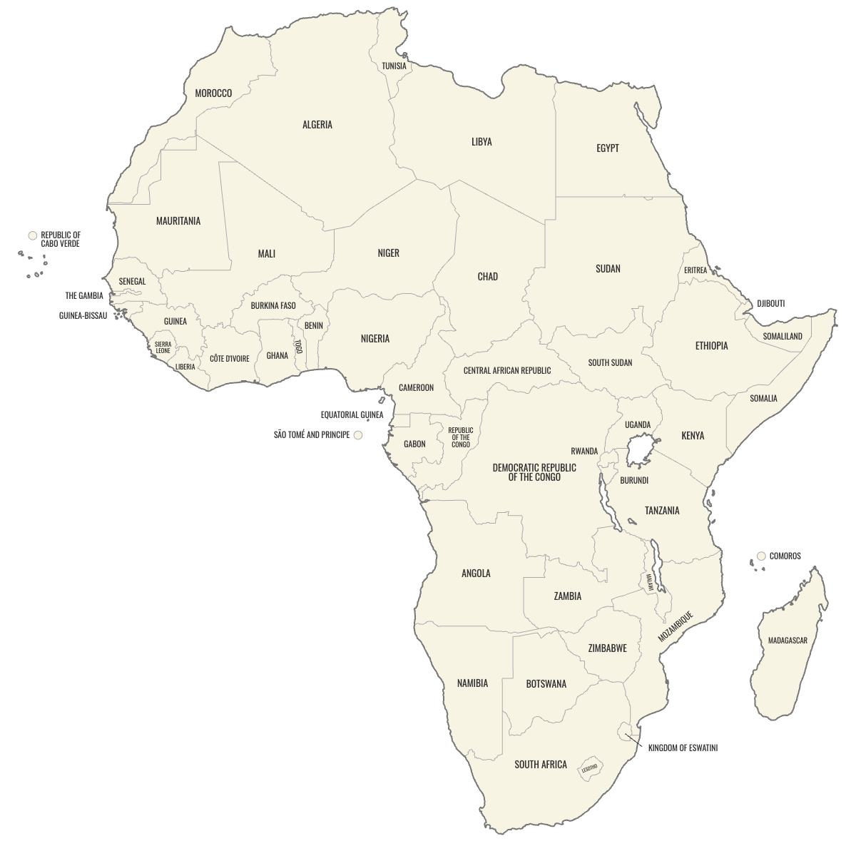 Blank Map of Africa with Labels