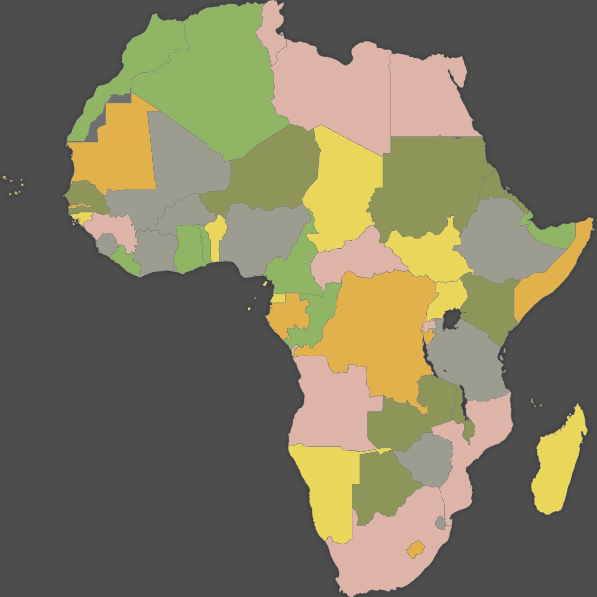 Colored Map of Africa (Dark Theme)