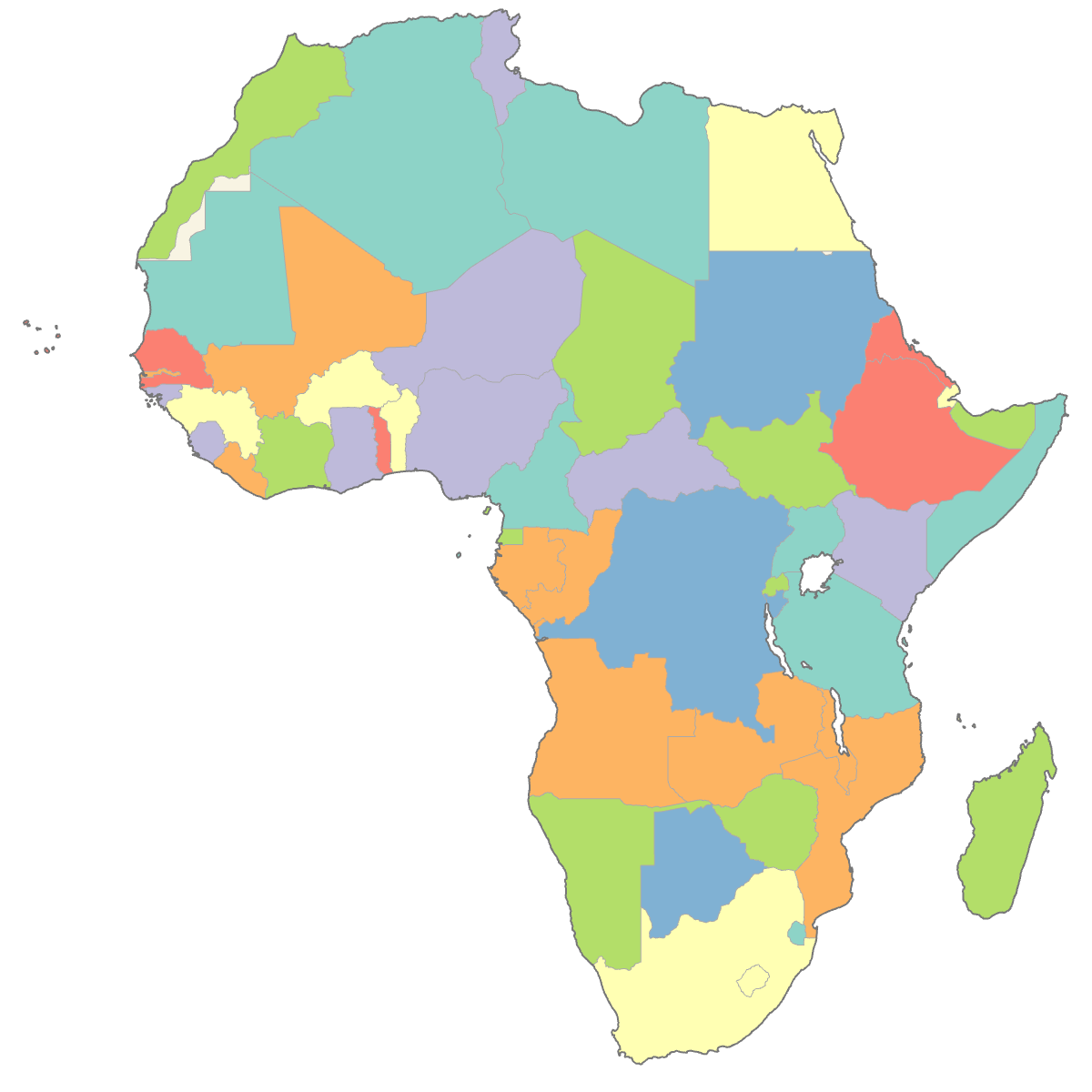 Colored Map of Africa