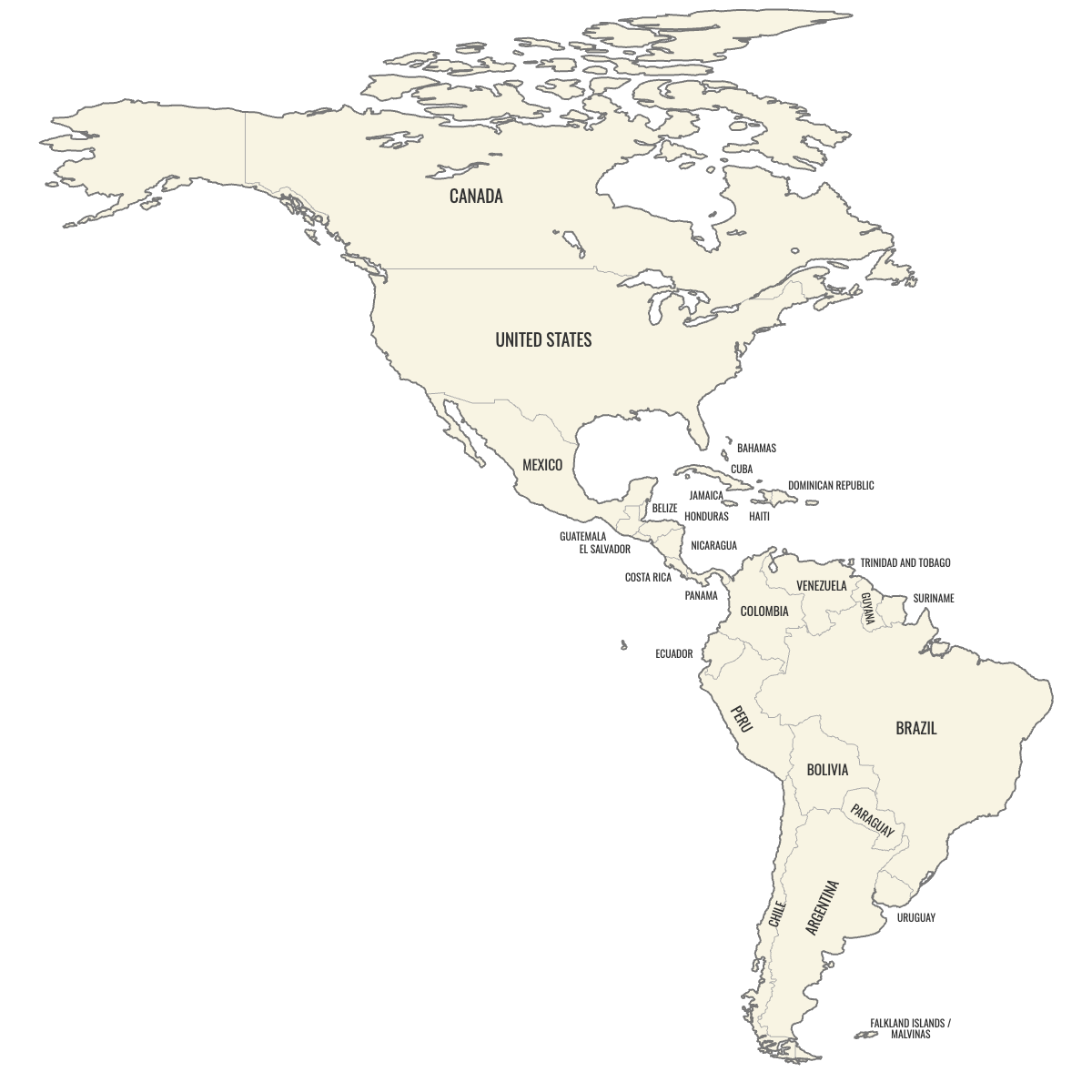 Blank Map of Americas with Labels