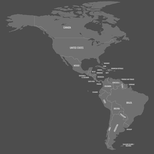 Preview of Labeled Map of Americas (Dark)