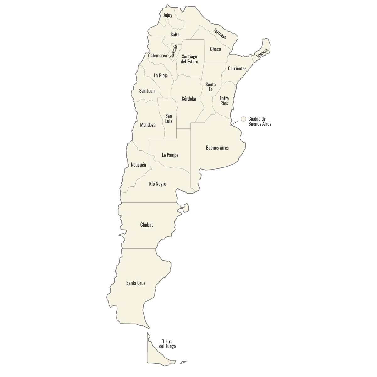 Blank Map of Argentina Provinces with Labels