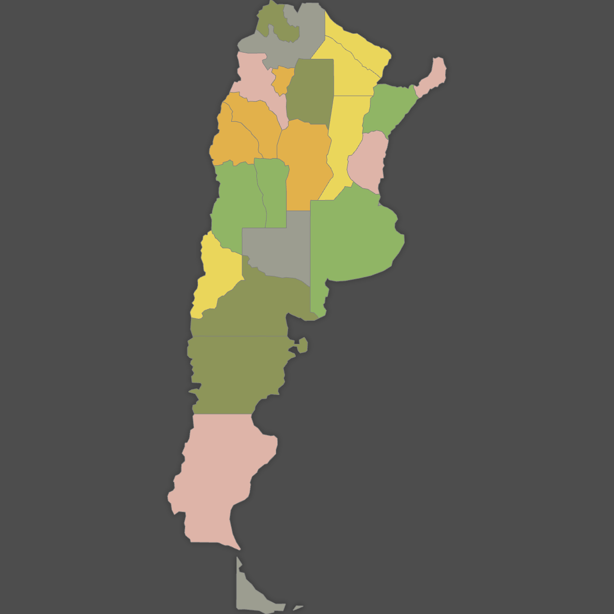 Colored Map of Argentina Provinces (Dark Theme)