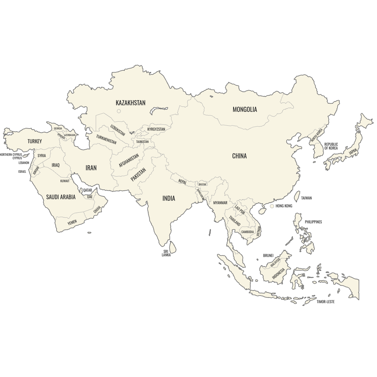 Blank Map of Asia with Labels