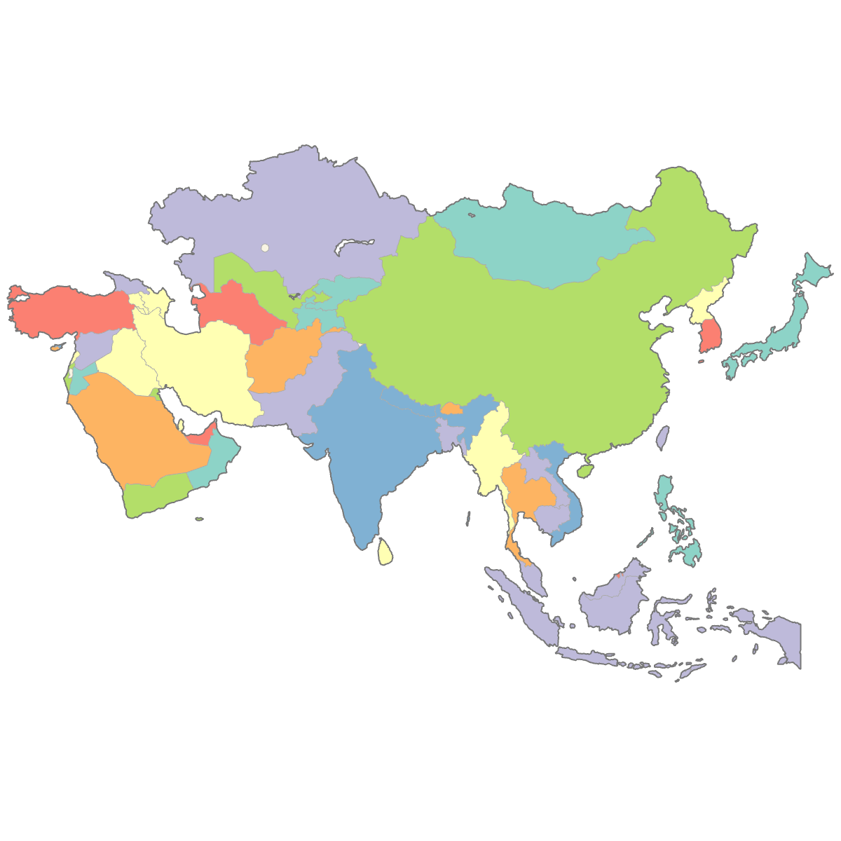 Colored Map of Asia