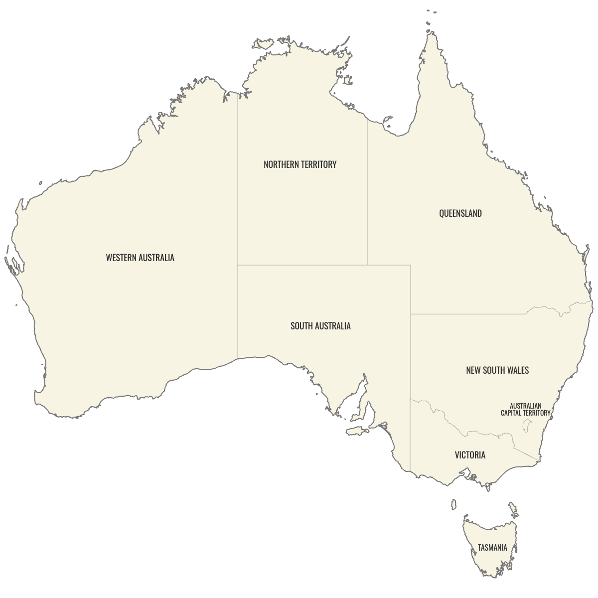 Blank Map of Australia with Labels