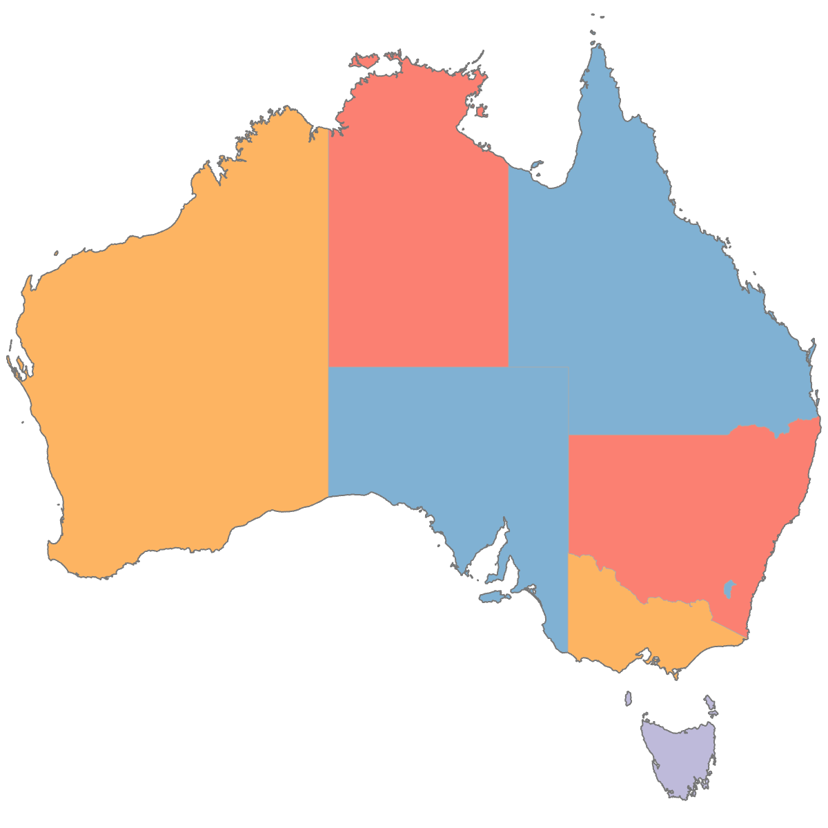 Colored Map of Australia