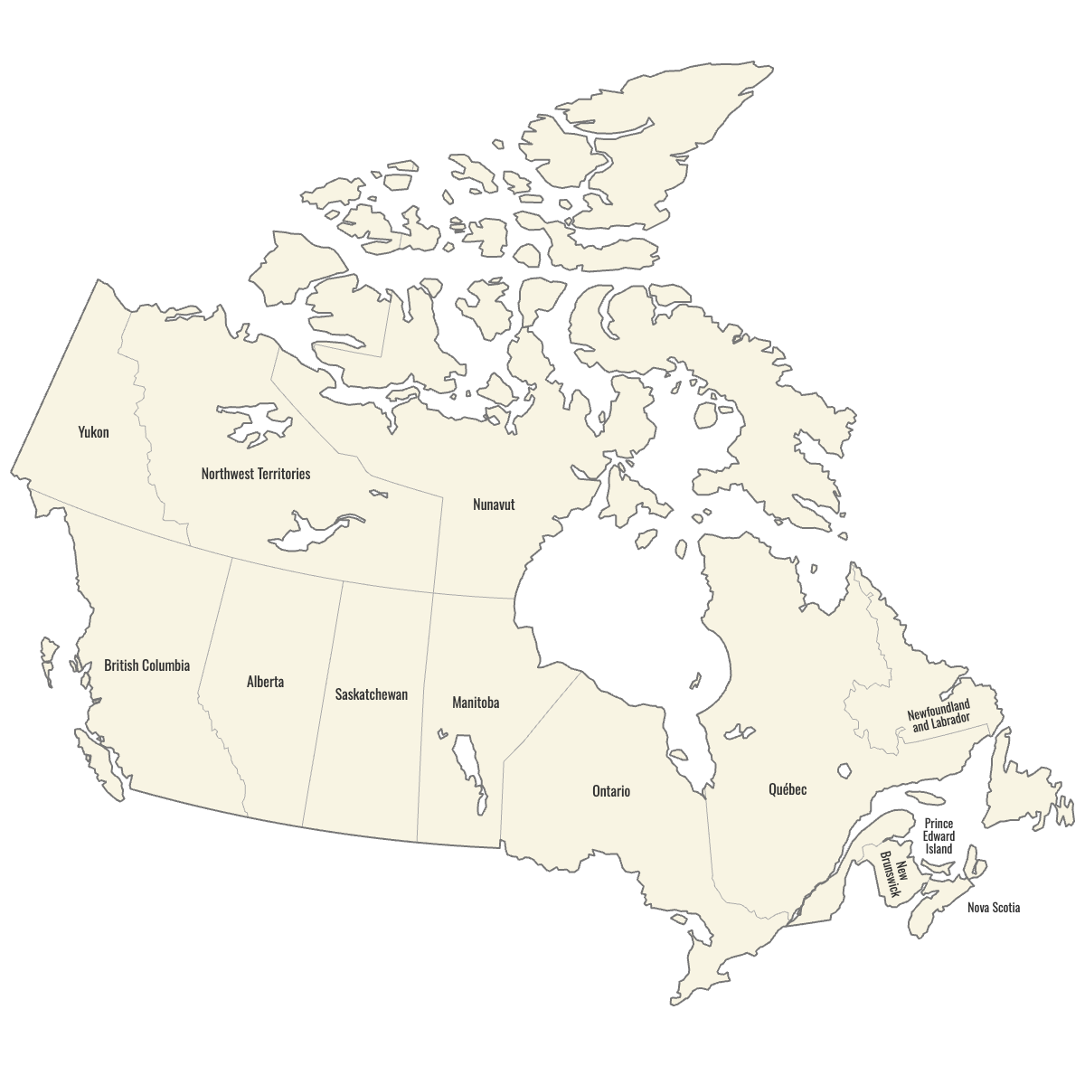 Blank Map of Canada Provinces with Labels