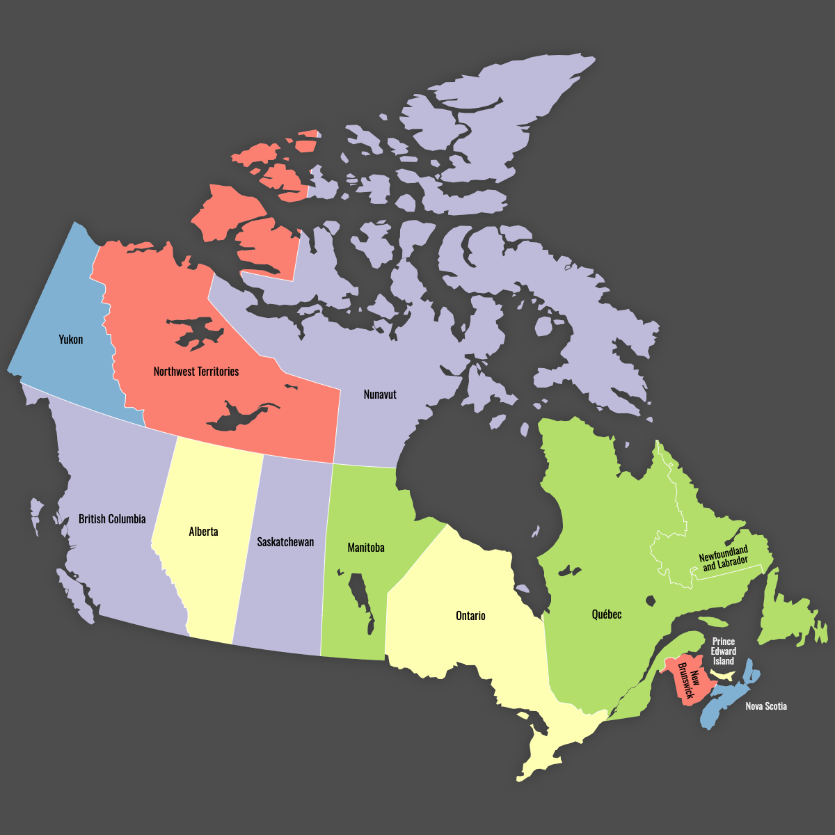 Custom Map of Canada Provinces With Labels