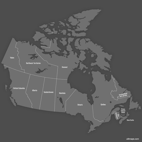 Preview of Labeled Map of Canada Provinces (Dark)
