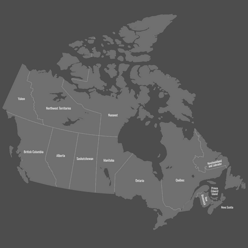 Preview of Labeled Map of Canada Provinces (Dark)