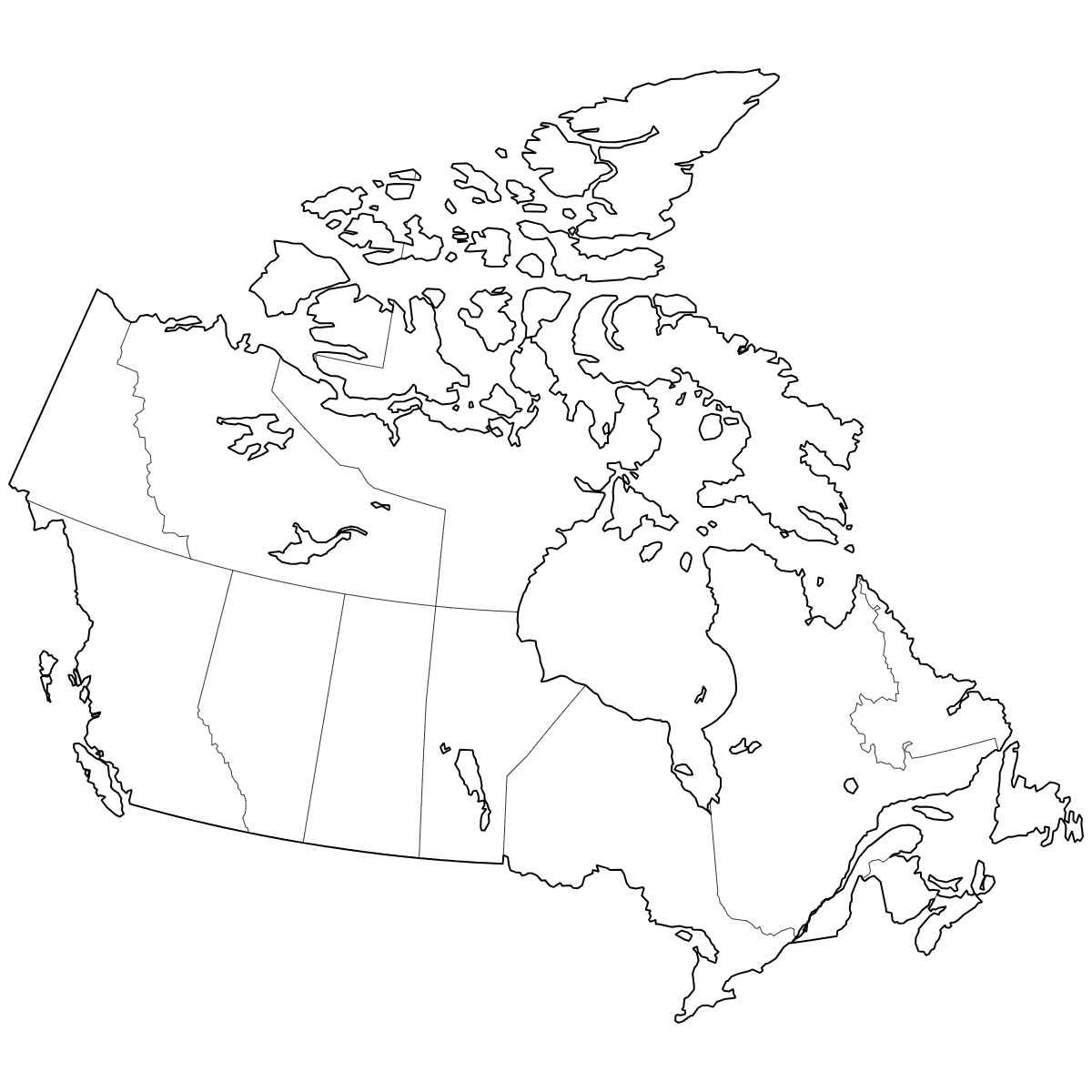 Outlined Map of Canada Provinces