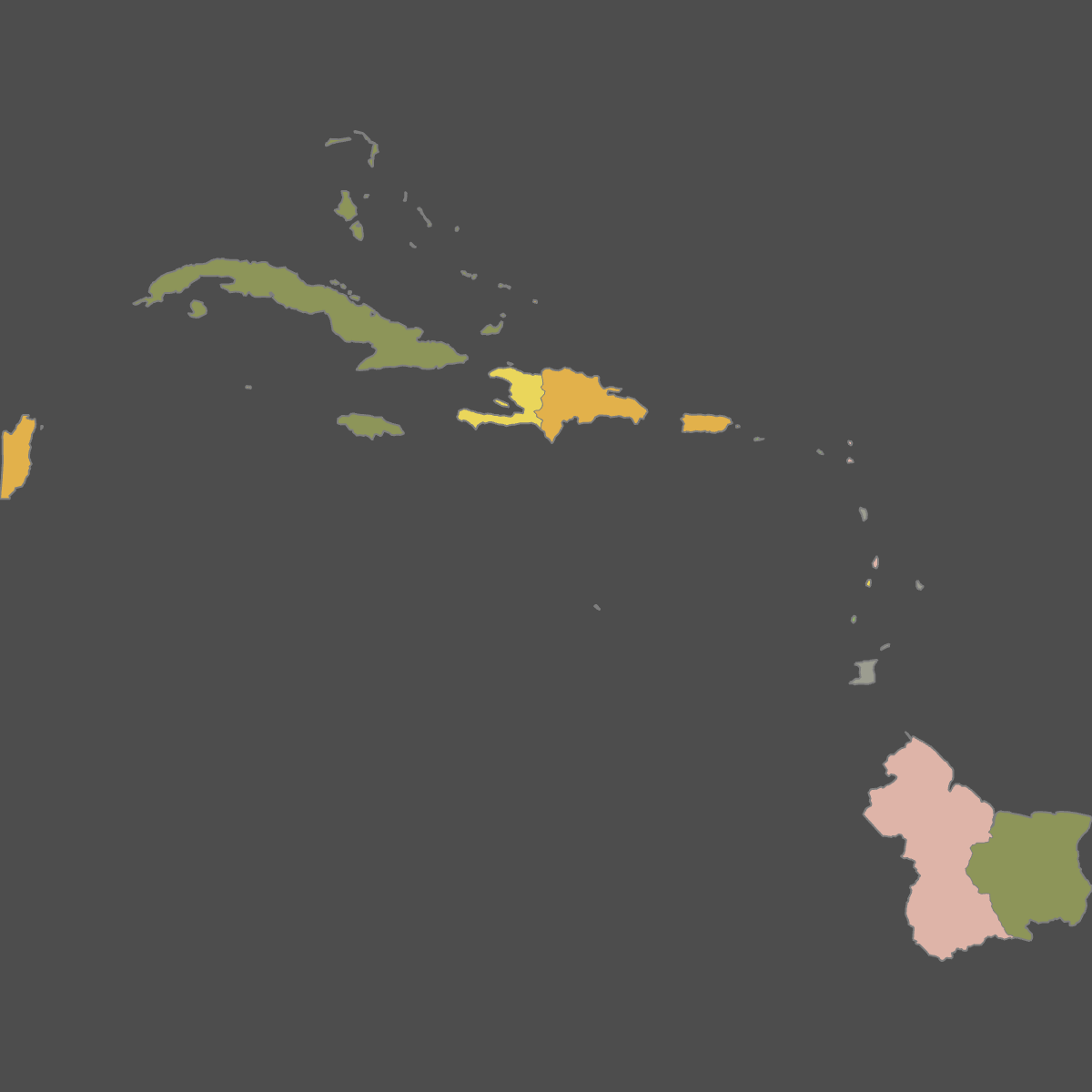 Colored Map of Carribean countries (Dark Theme)