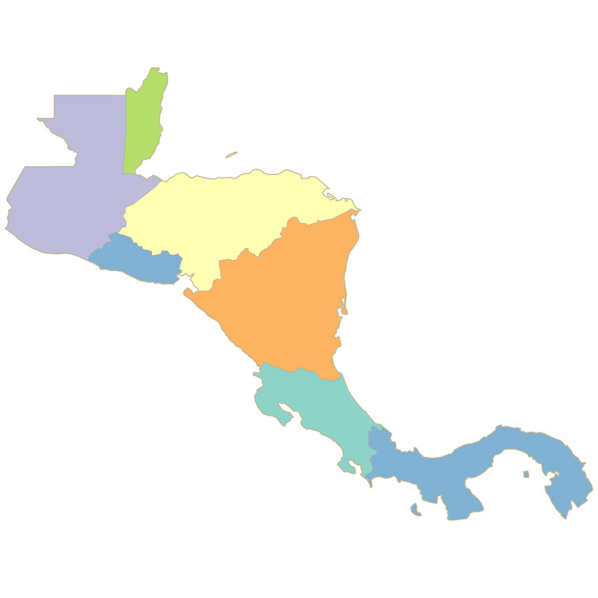 Colored Map of Central America