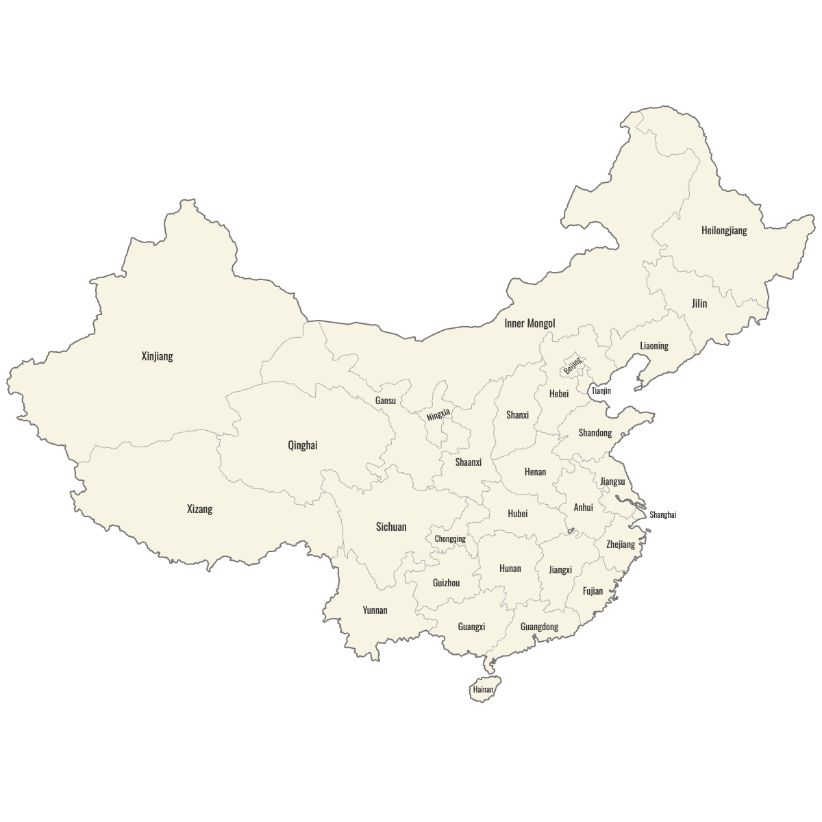 Blank Map of China Provinces with Labels