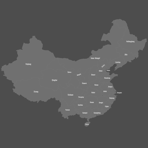 Preview of Blank Printable Map of China Provinces (Dark Theme)