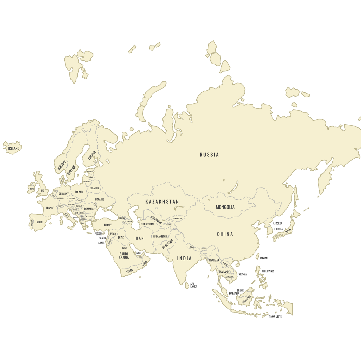 Blank Map of Eurasia with Labels