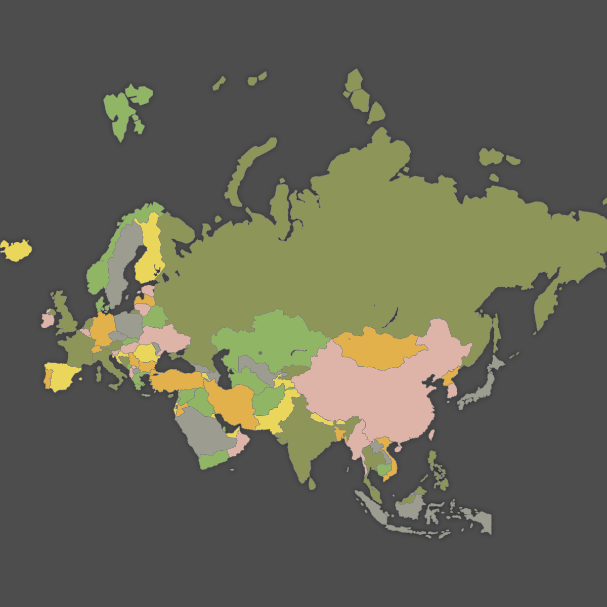 Colored Map of Eurasia (Dark Theme)