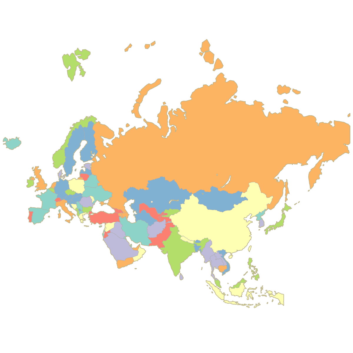 Colored Map of Eurasia