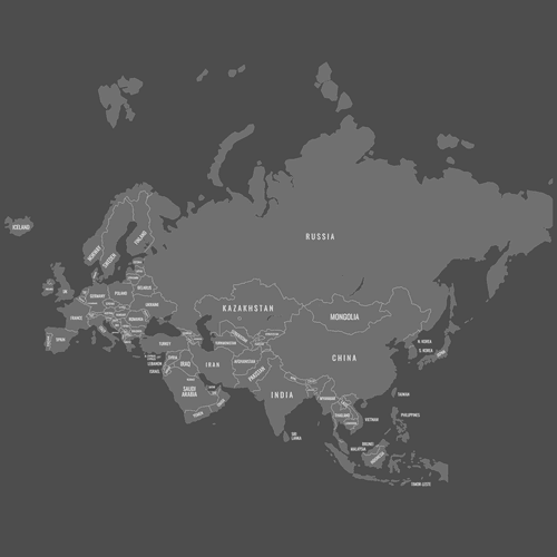 Preview of Labeled Map of Eurasia (Dark)