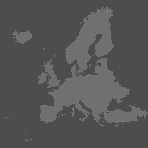 Preview of Blank Printable Map of Europe Countries (Dark Theme)