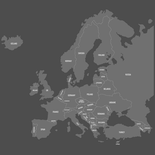 Preview of Labeled Map of Europe Countries (Dark)