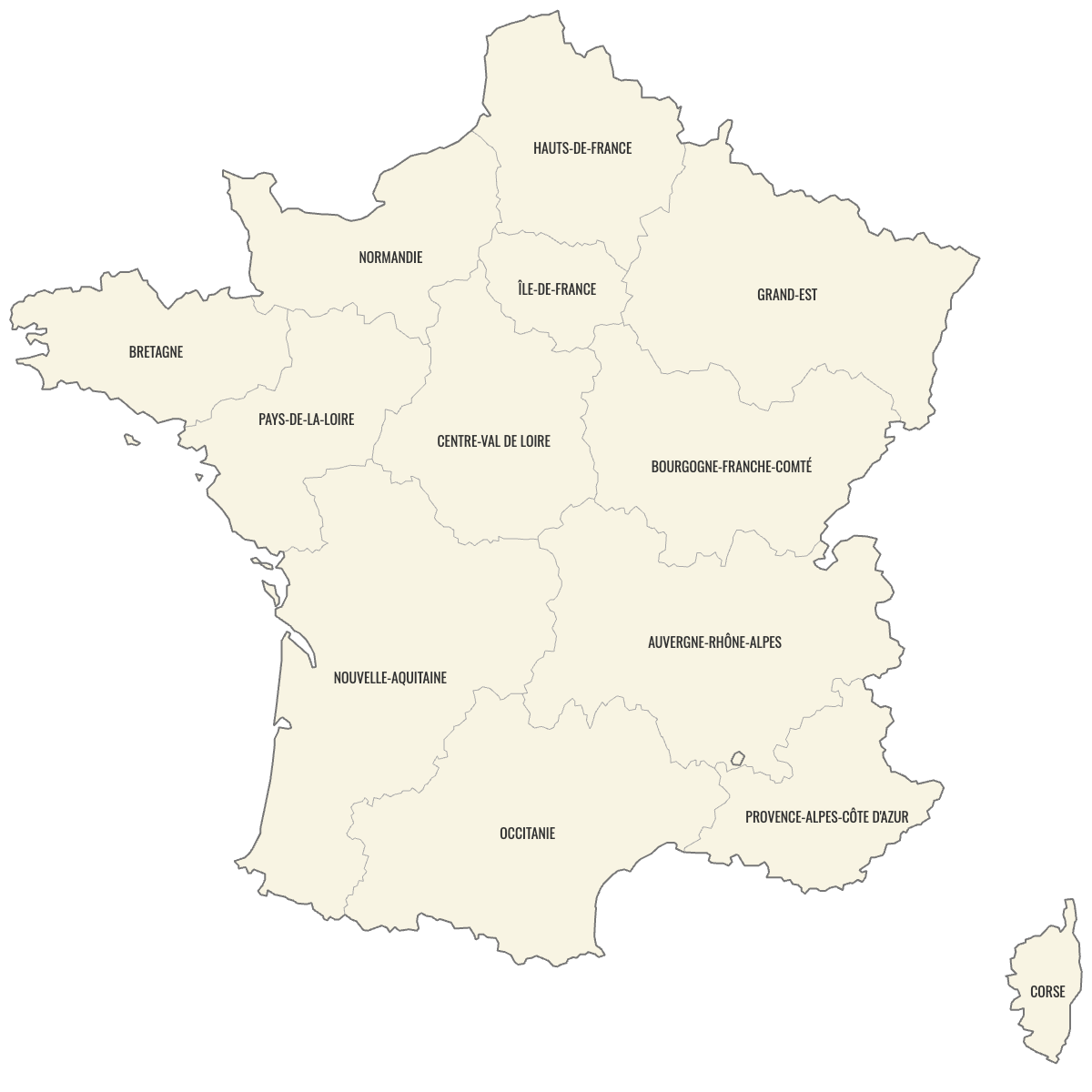 Blank Map of France Regions with Labels