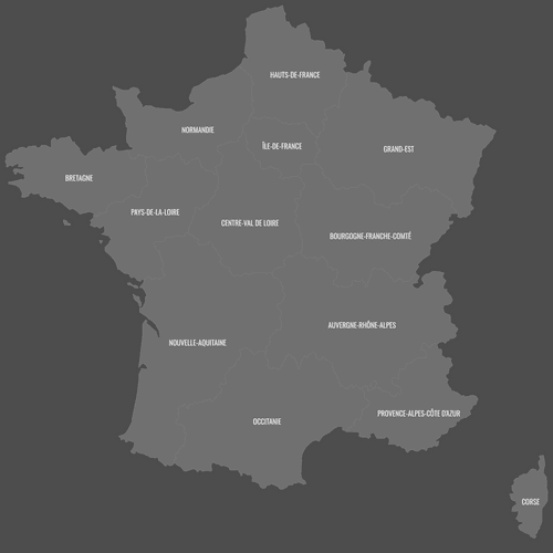 Preview of Blank Printable Map of France Regions (Dark Theme)