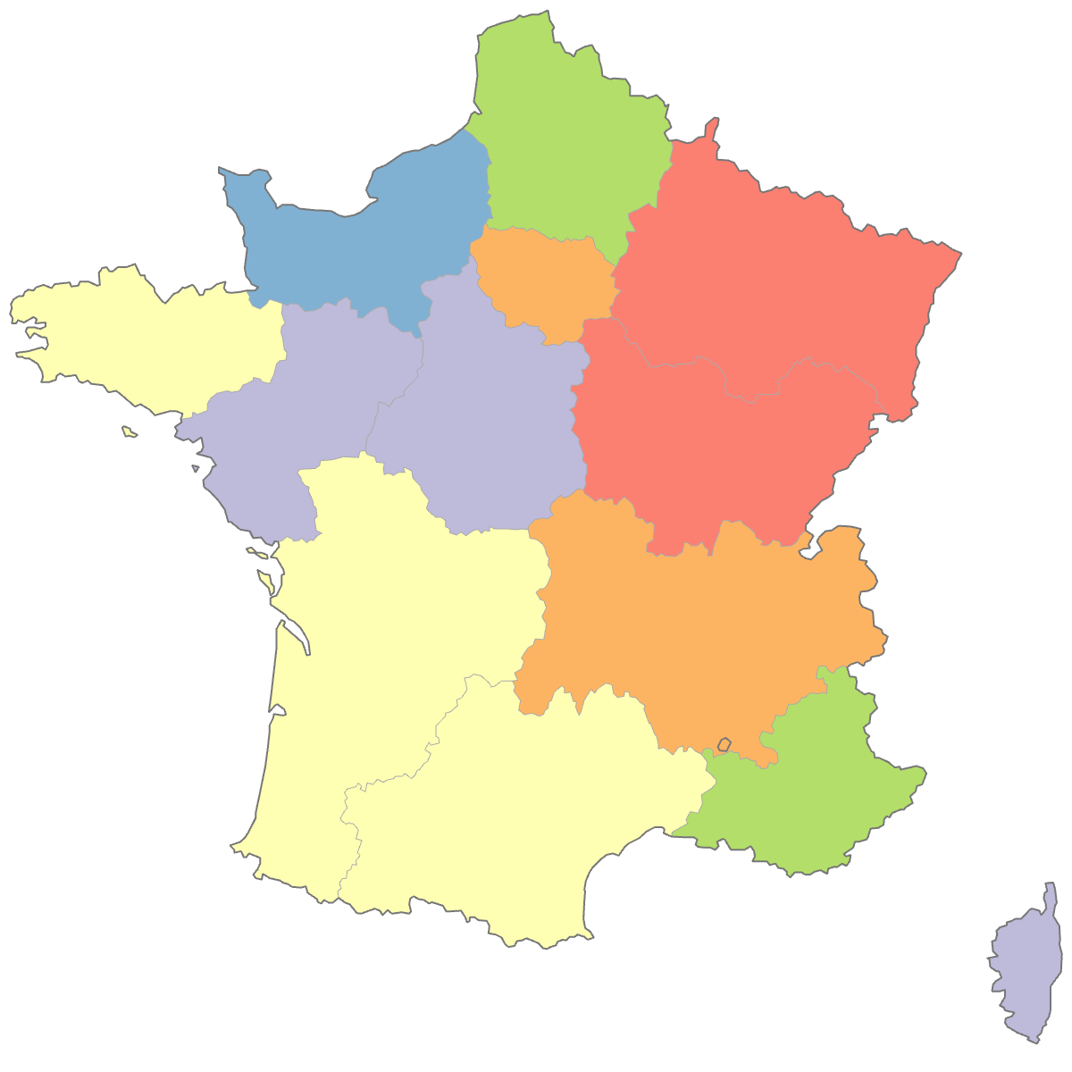 Colored Map of France Regions