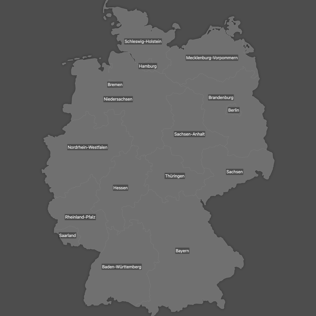 Blank Map of Germany States with Labels (Dark Theme)