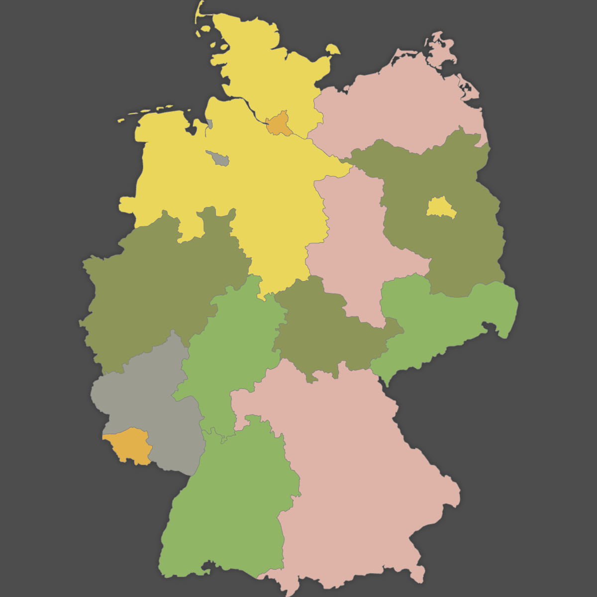 Colored Map of Germany States (Dark Theme)