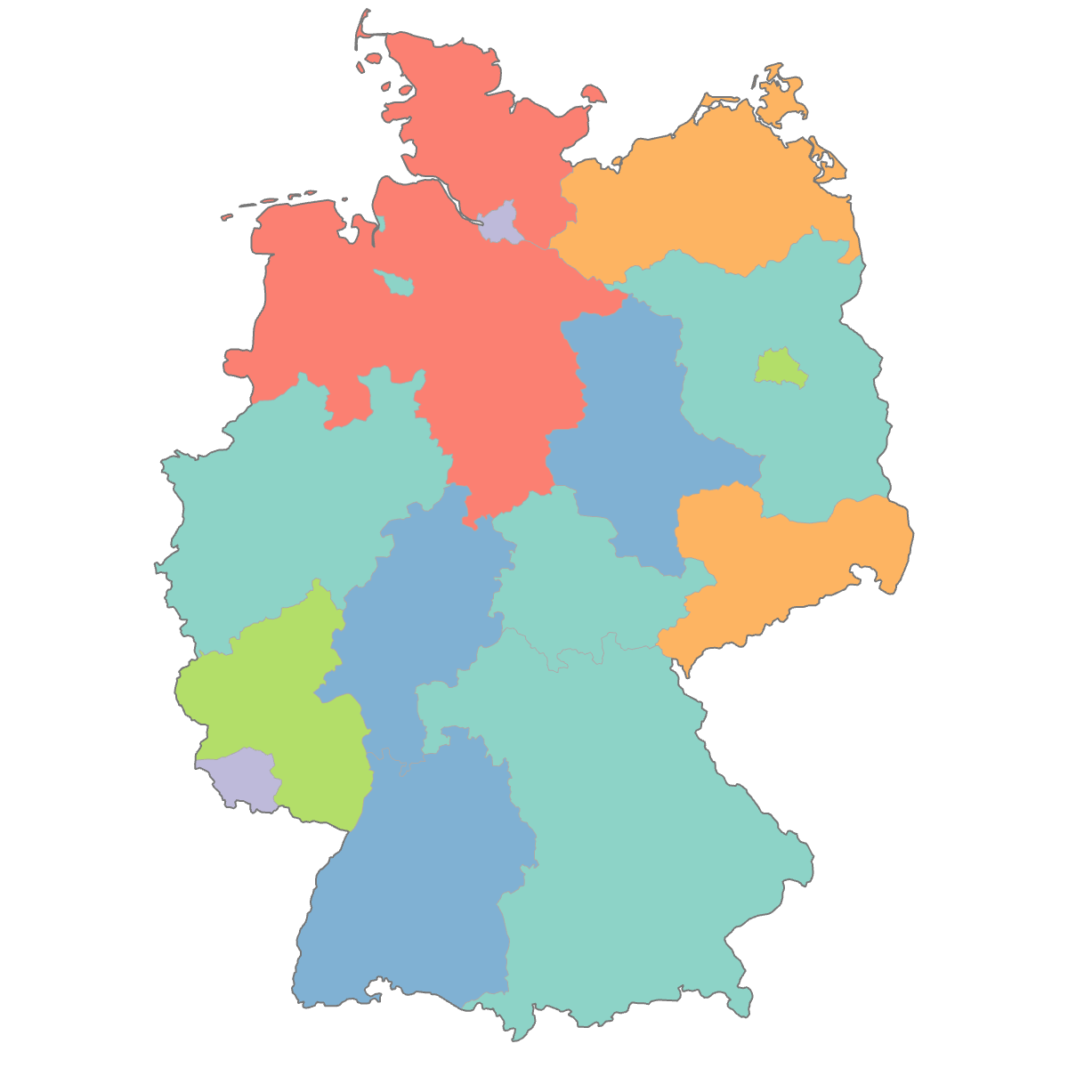 Colored Map of Germany States