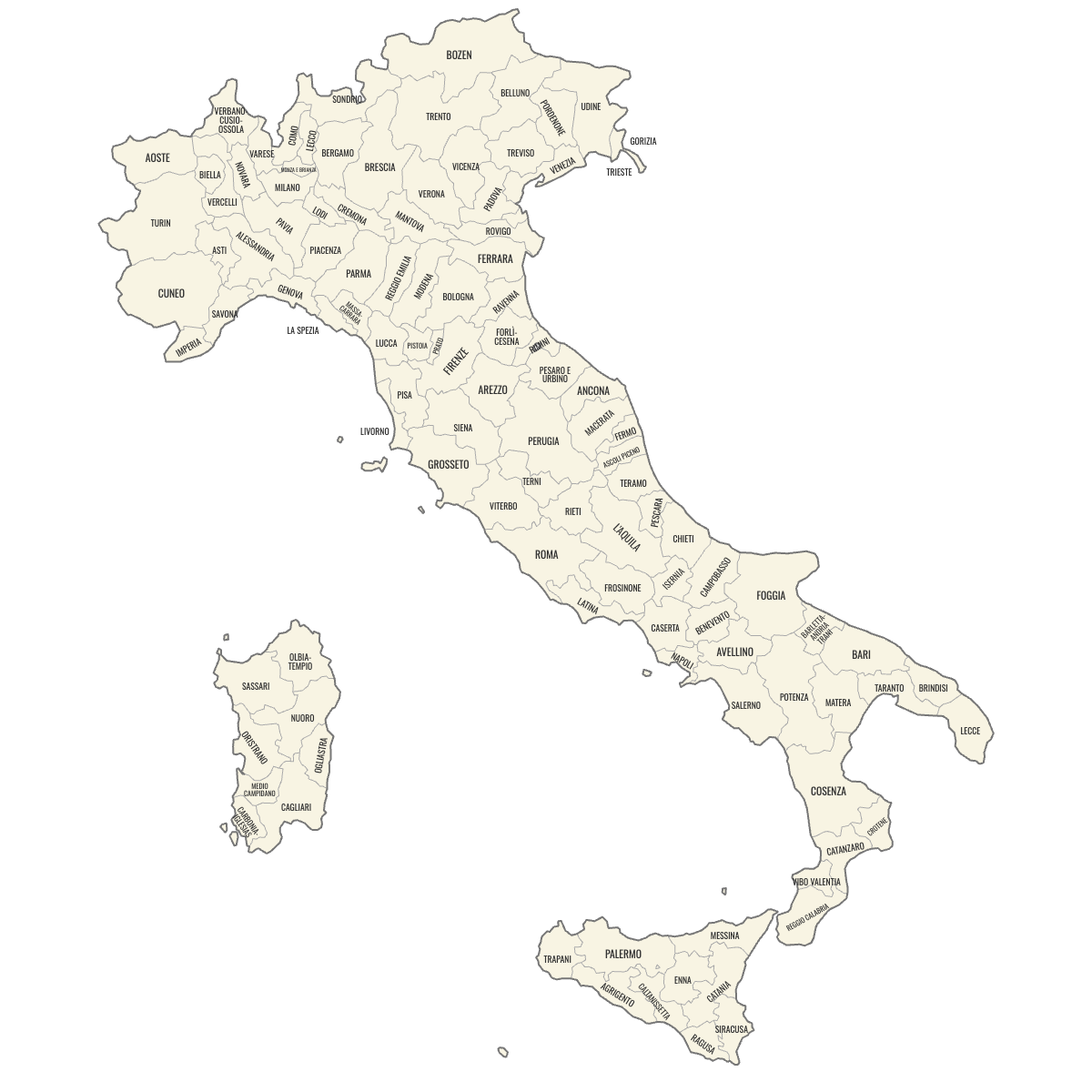 Blank Map of Italy Provinces with Labels