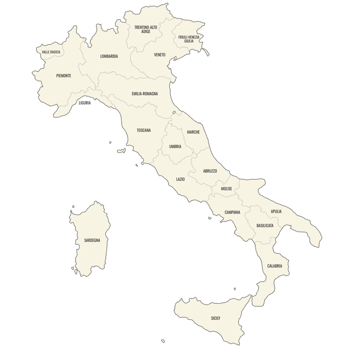 Blank Map of Italy Regions with Labels