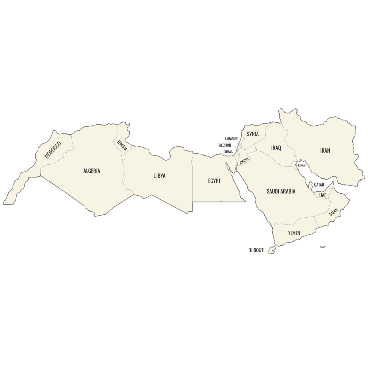 Blank Map of MENA Countries with Labels