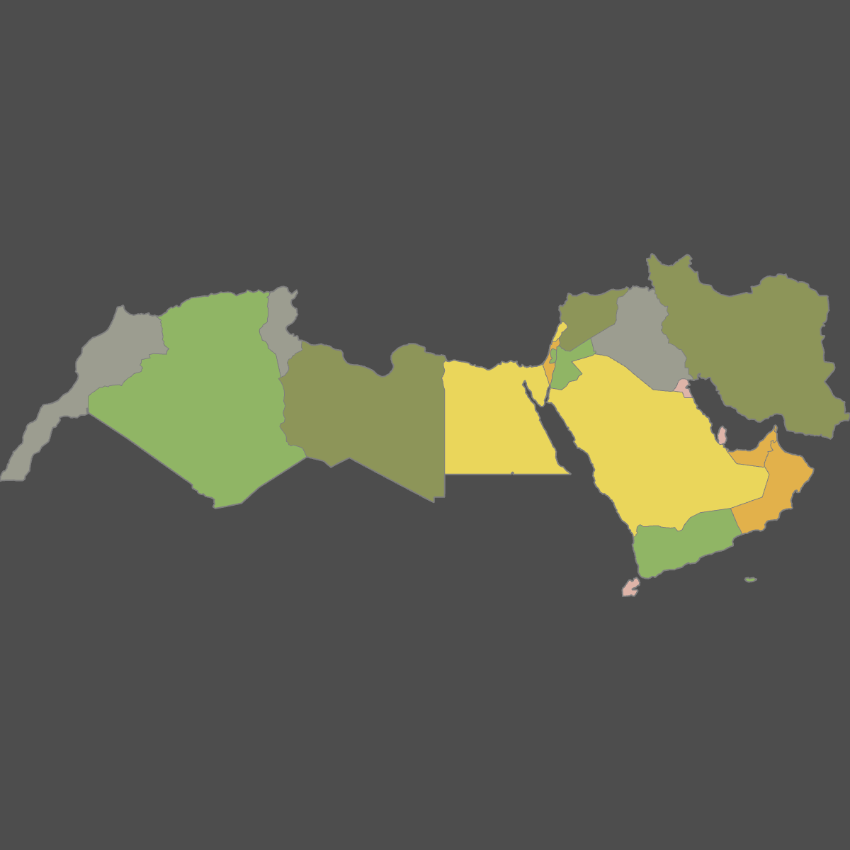 Colored Map of MENA Countries (Dark Theme)