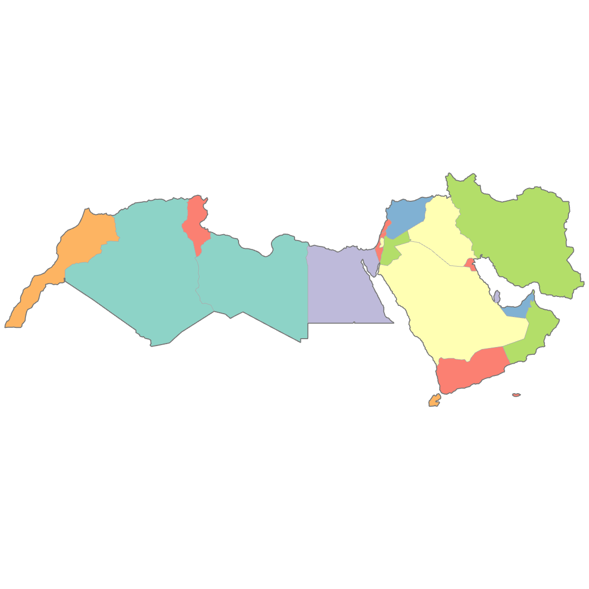 Colored Map of MENA Countries