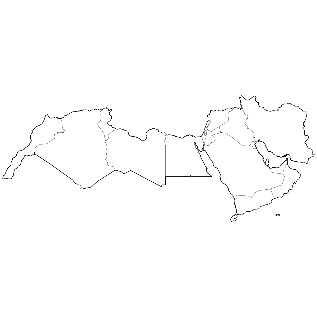 Outlined Map of MENA Countries