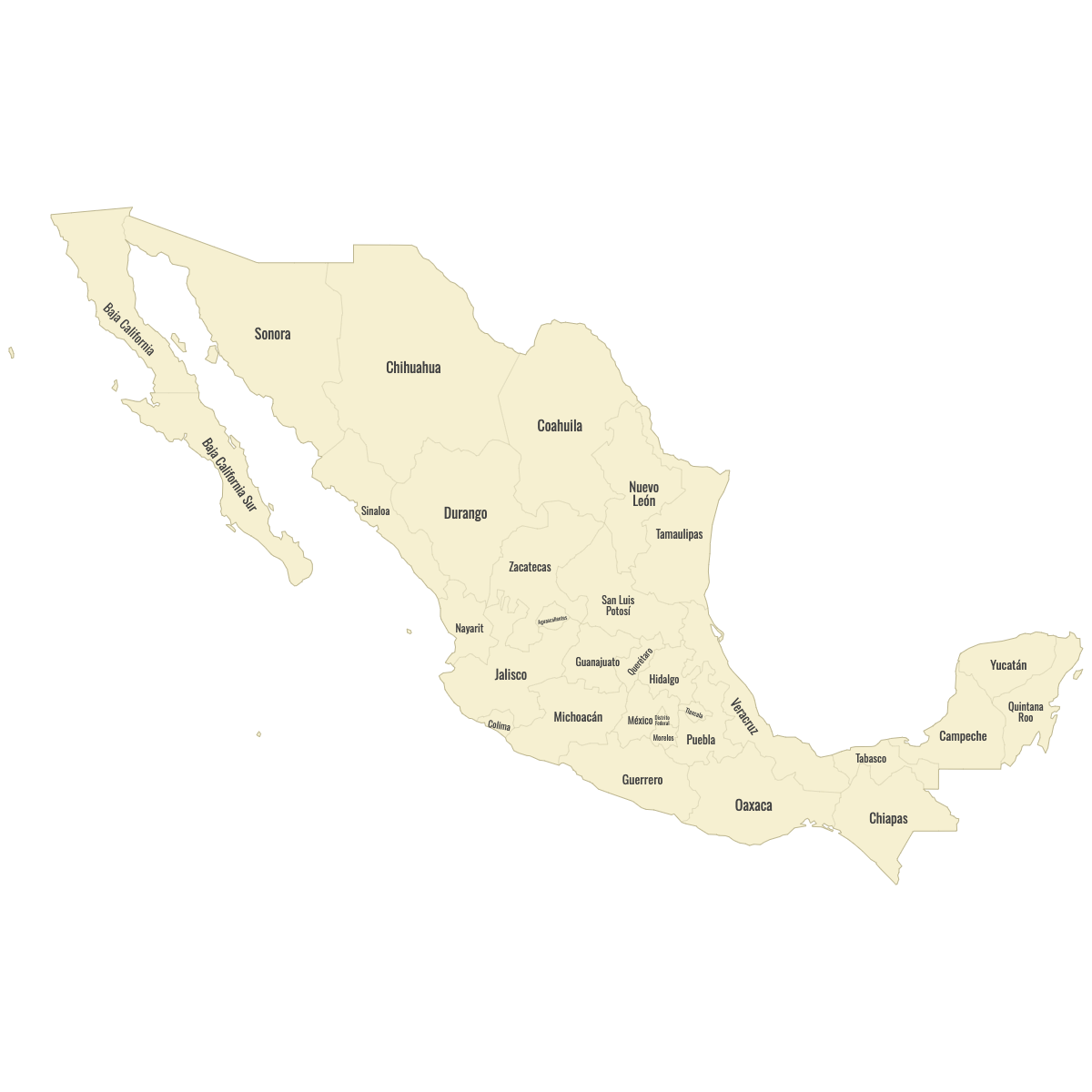 Blank Map of Mexico States With Labels
