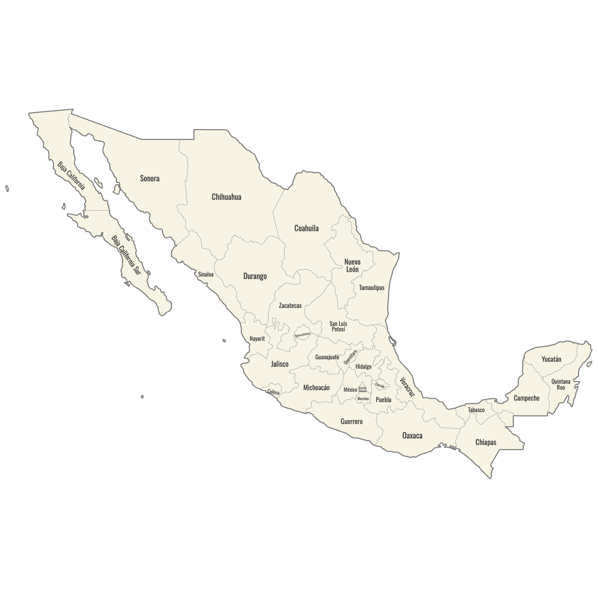 Blank Map of Mexico States with Labels