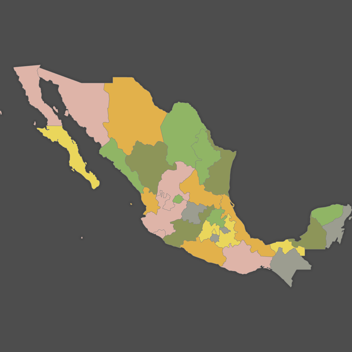 Colored Map of Mexico States (Dark Theme)