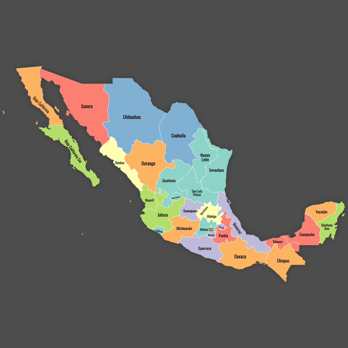 Custom Map of Mexico States With Labels