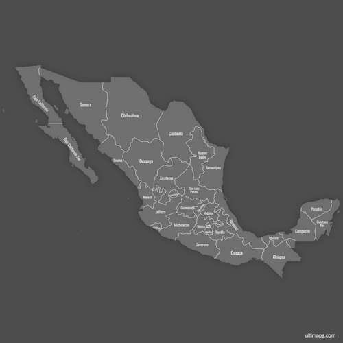 Preview of Labeled Map of Mexico States (Dark)